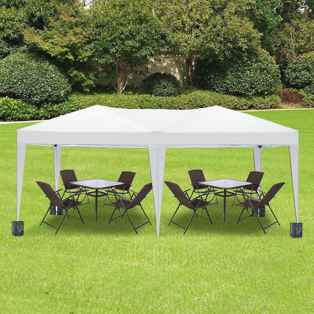 10 ft. x 20 ft. White Steel and Polyester Outdoor Folding Canopy Tent
