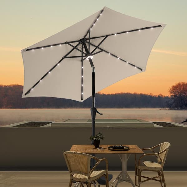 JOYESERY 9 ft. LED Outdoor Umbrellas Patio Market Table Outside Umbrellas Nonfading Canopy and Sturdy Ribs, Beige