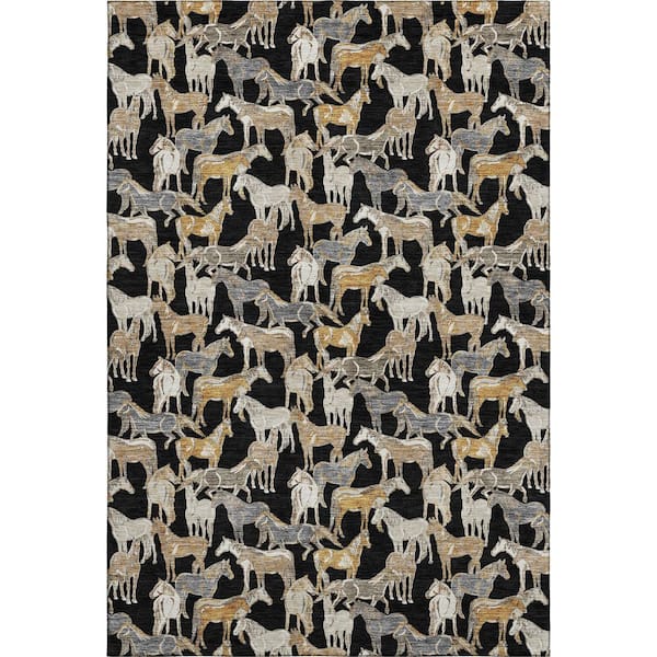 Mayfield Premium Machine Washable Abstract AMF2520 Black 10 ft. x 14 ft. Area Rug