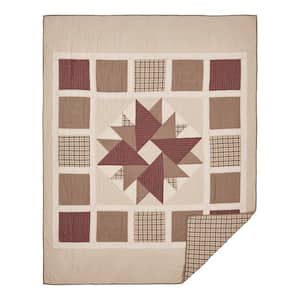 Cider Mill Khaki Red Green Primitive Twin Cotton Quilt