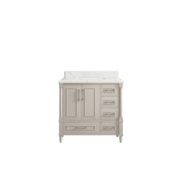 Willow Collections Hudson 36 in. W x 22 in. D x 36 in. H Single Sink Bath Vanity Center in Fine Grain with 1.5 in. Calacatta Laza qt. Top