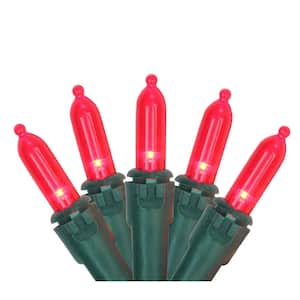 Set of 50 Red LED Mini Christmas Lights with Green Wire