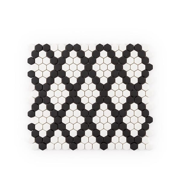 Jeffrey Court Diamond Pattern White 8.75 in. x 10.125 in. Hexagon Matte Glass Mosaic Wall and Floor Tile (12.305 sq. ft./Case)