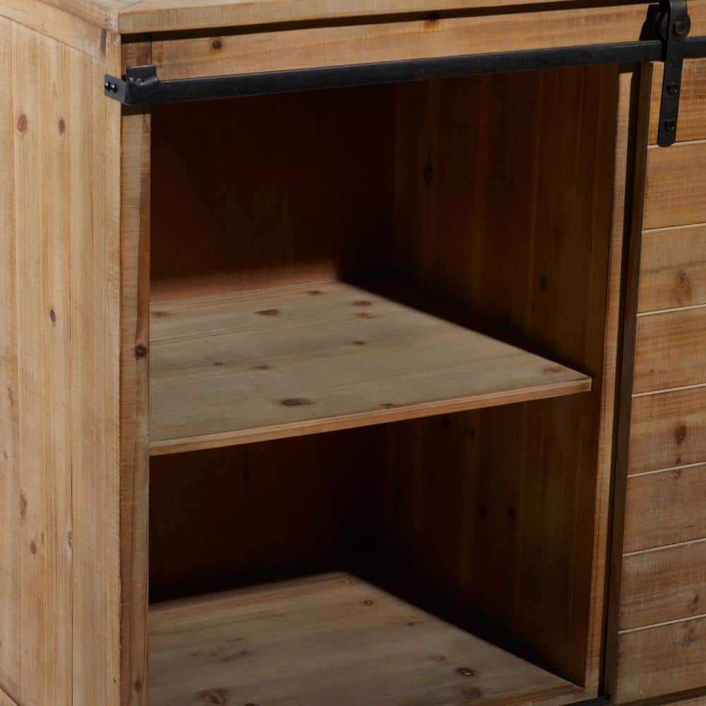 Brown Fir Wood Rustic Cabinet with Drawers and Sliding Door