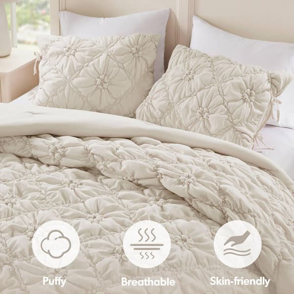 Cesicia 3-Piece Ivory Full/Queen Microfiber Comforter Set