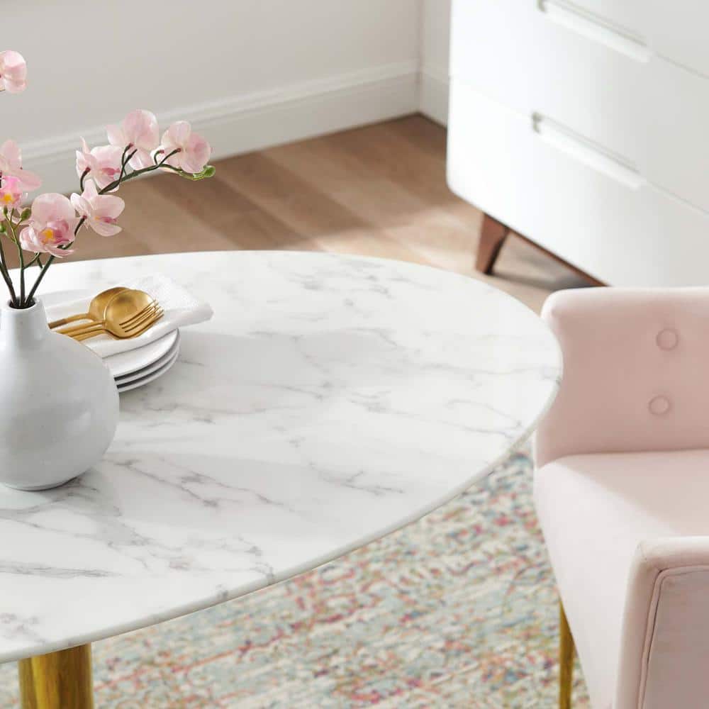 Verne White and Gold Round Marble Dining Table