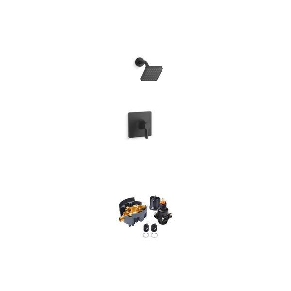 Venza Matte Black Shower Faucet Trim Kit (Valve Not Included) and Rite-Temp Pressure-Balancing Valve Body Combo