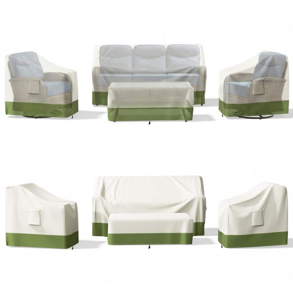 Outdoor Waterproof Furniture 4-Piece Set Covers Rattan Conversation Set Furniture Covers, White/Green
