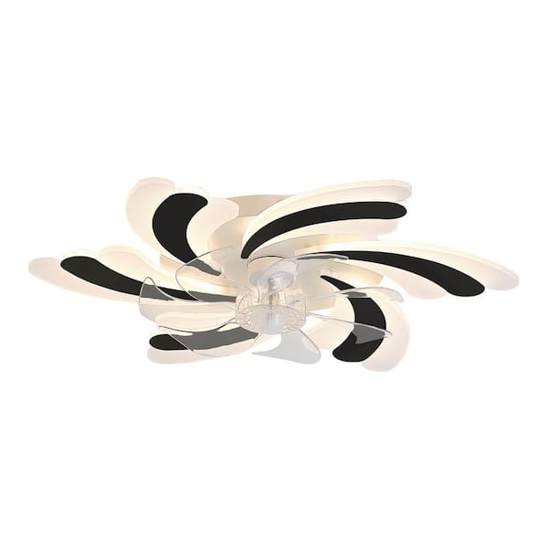 OLUZFAN Modern 26.8 in. (2.1 ft.) Indoor White Low Profile Ceiling Fan with LED Dimmable Light and Remote Included Black