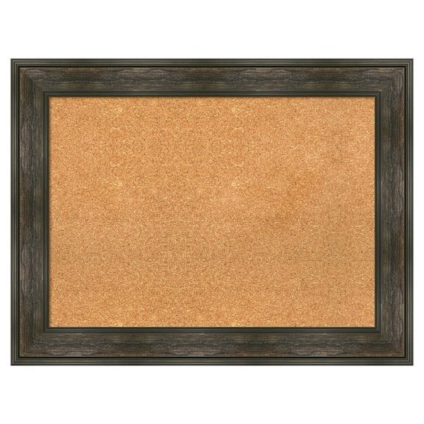 Amanti Art Rail Rustic Char Natural Corkboard 34 in. x 26 in. Bulletin Board Memo Board