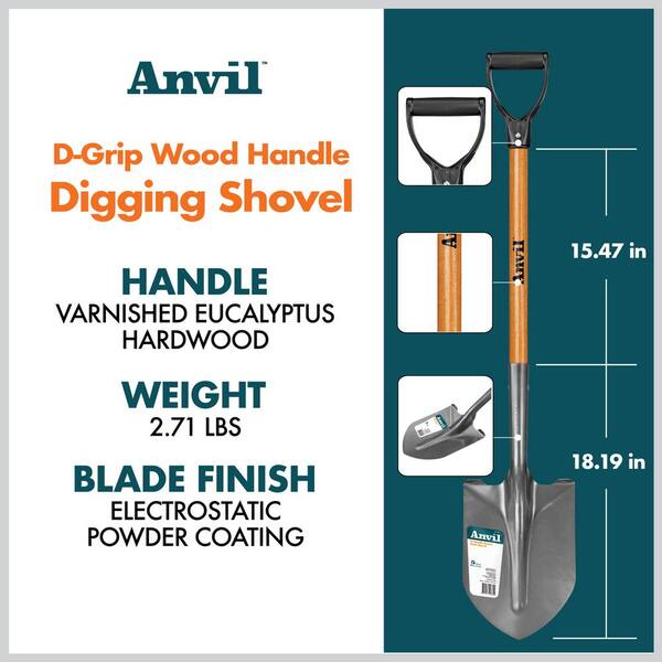 31" Wood Handle D-Grip Plastic Scoop Shovel – Lightweight, 14.5" Wide Blade