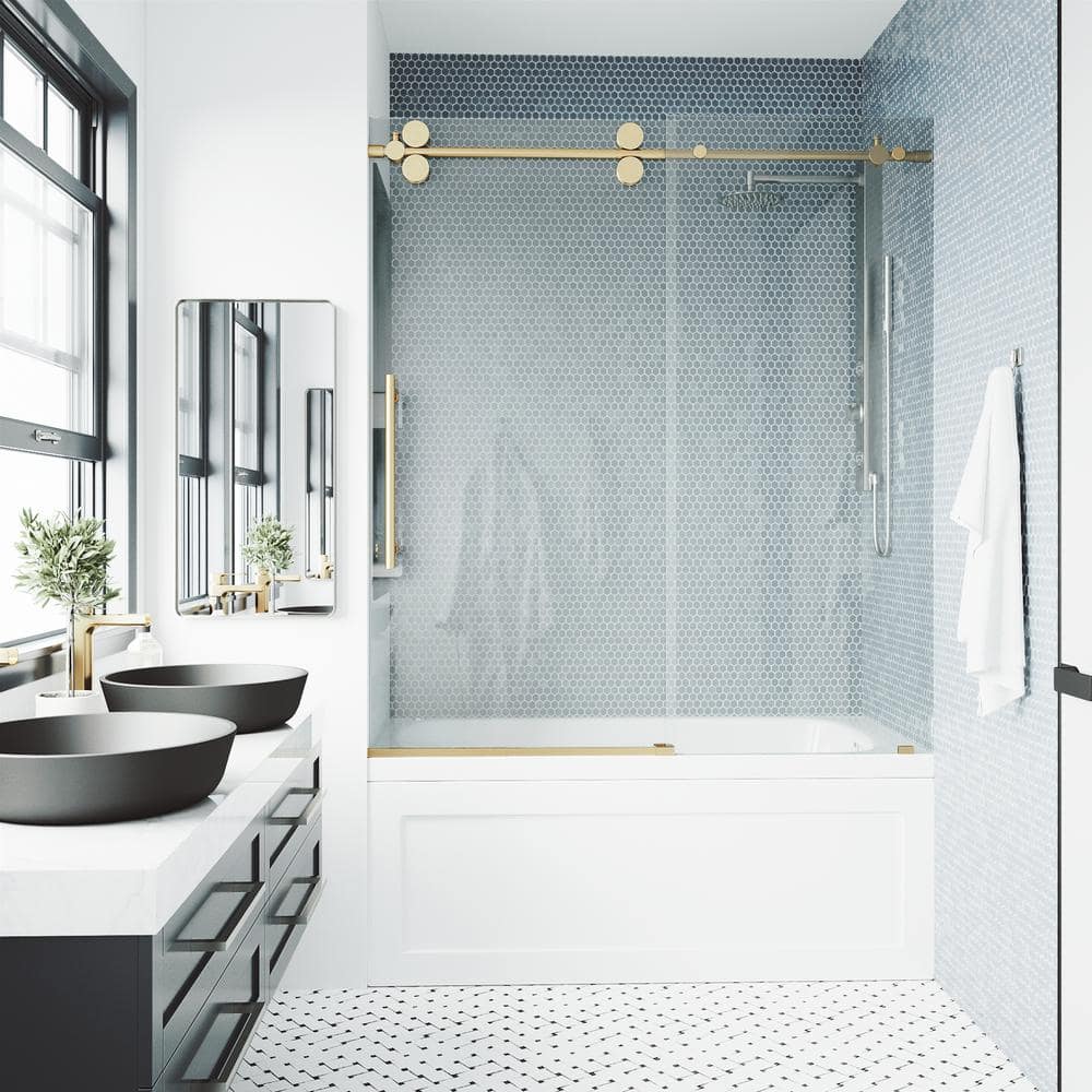 Elan 60" Frameless Tub Door with Matte Gold Finish