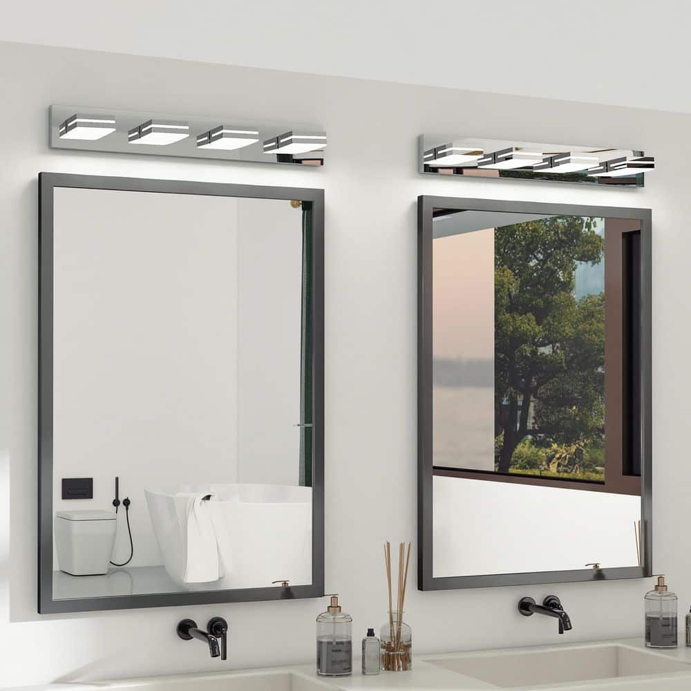 30 in. 4-Light Chrome LED Vanity Light with Acrylic Shade, Sleek Minimalist Design Wall Sconce price history on PriceWatchPro