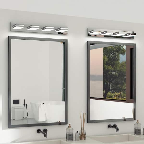 30 in. 4-Light Chrome LED Vanity Light with Acrylic Shade, Sleek Minimalist Design Wall Sconce