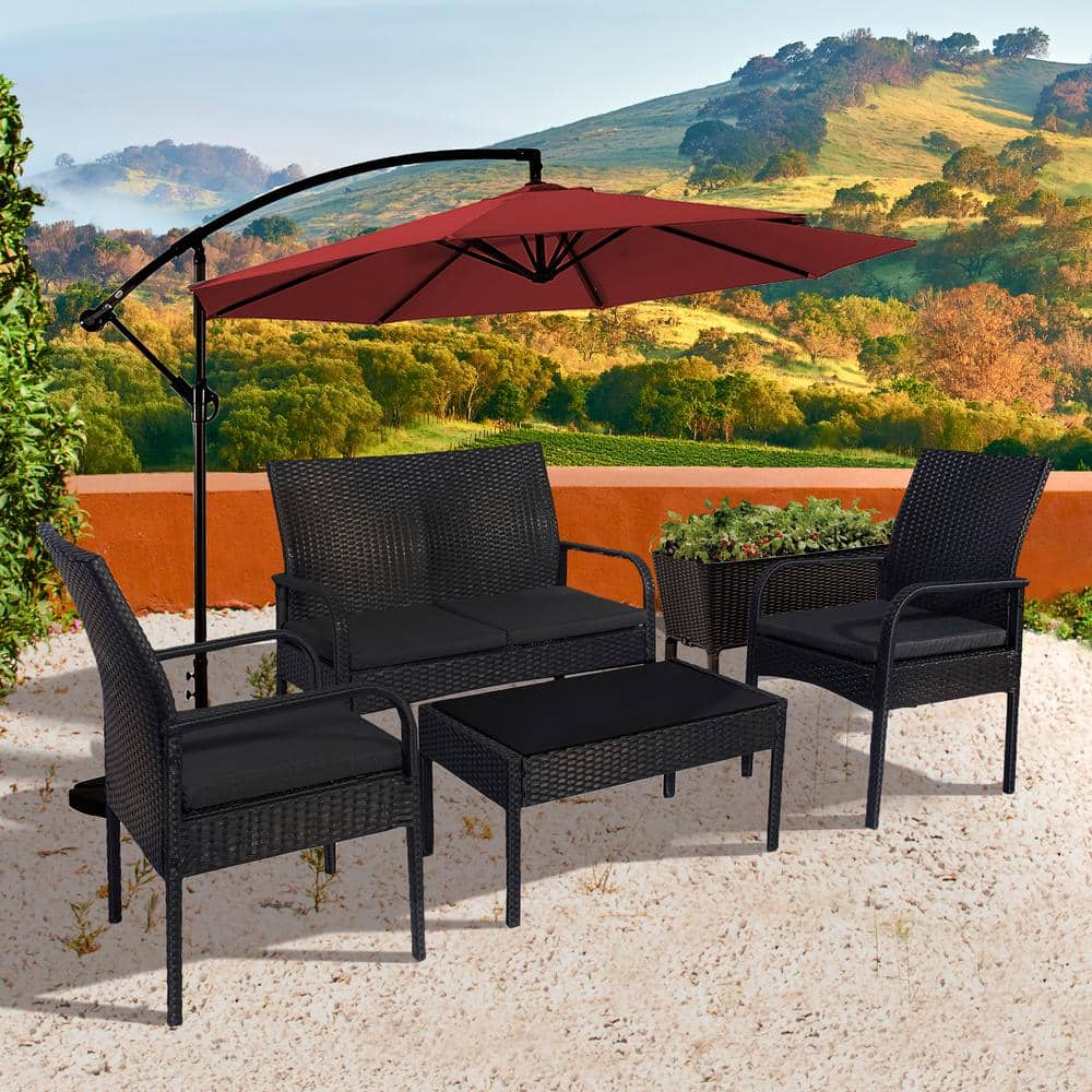 WESTIN OUTDOOR Layla 4-Piece Wicker Modern Patio Conversation Set with Gray  Cushions P141-01 - The Home Depot