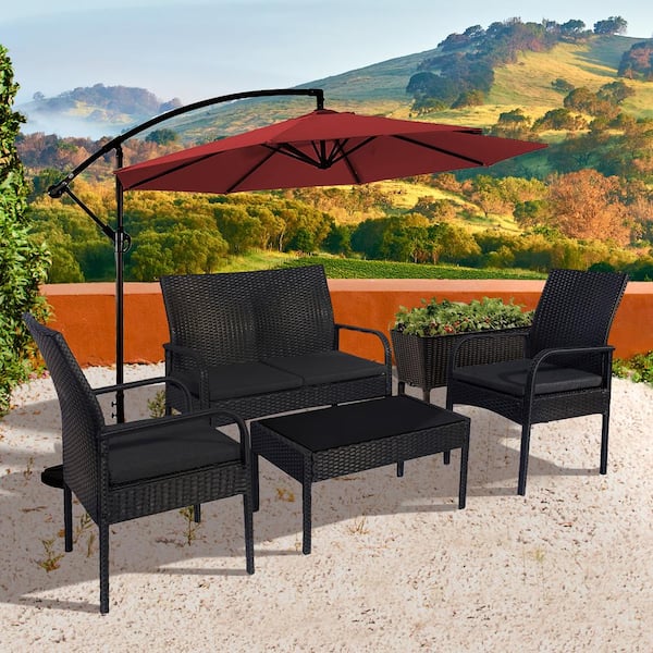WESTIN OUTDOOR Layla 4-Piece Wicker Modern Patio Conversation Set with Gray Cushions
