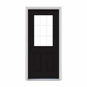 32 in. x 80 in. 9 Lite Black Painted Steel Prehung Right-Hand Inswing Entry Door w/Brickmould