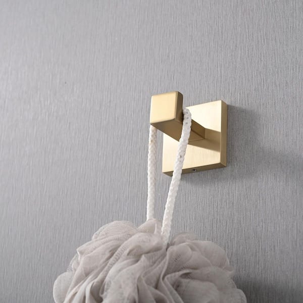 2-Piece J-Hook Robe/Towel Hook Stainless Steel in Brushed Gold, for Bathroom, Bedroom, Kitchen