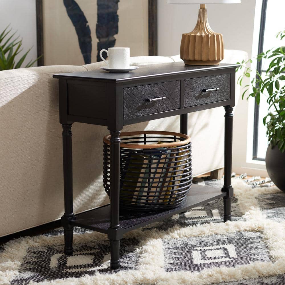 Peyton Black Wood and Metal Hallway Table with Storage