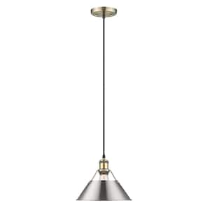 Orwell AB 1-Light Pendant - 10 in. in Aged Brass with Pewter Shade