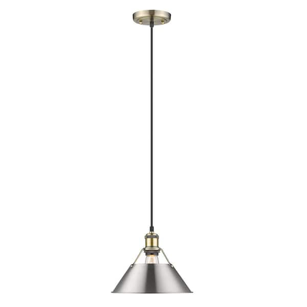 Golden Lighting Orwell AB 1-Light Pendant - 10 in. in Aged Brass with Pewter Shade
