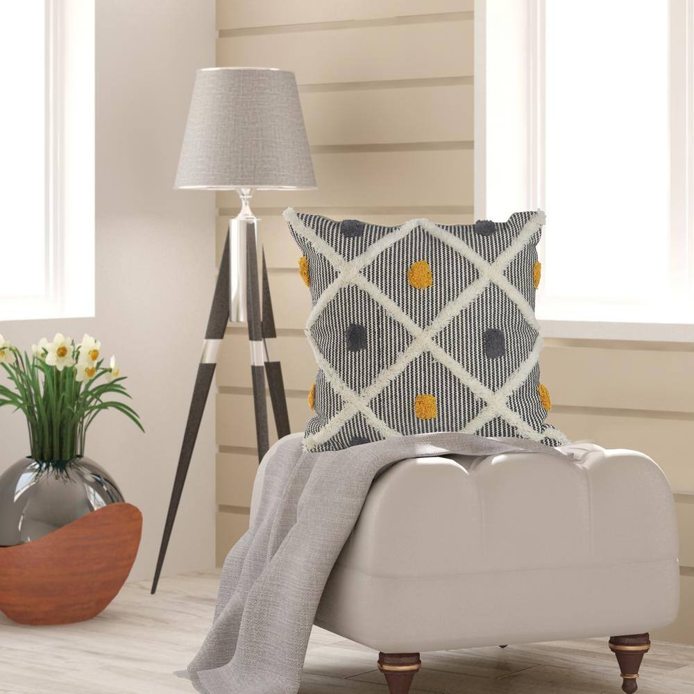 20'' Black and White Cotton Wool Tufted Throw Pillow