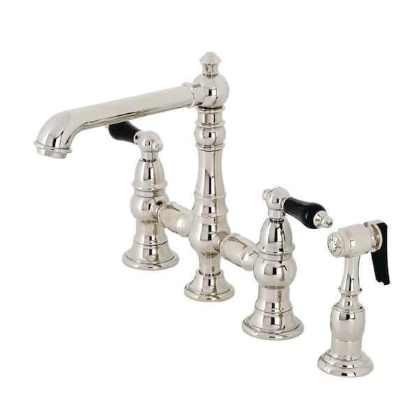 Kingston Brass Duchess 2-Handle Bridge Kitchen Faucet with Side Sprayer in Polished Nickel
