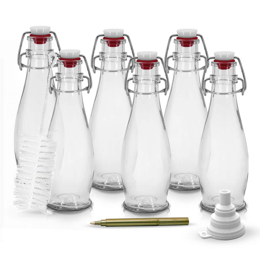10 Pack, 4 oz Small Clear Glass Bottles with Lids & 3 Stainless Steel  Funnels 