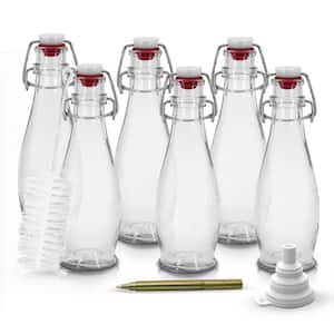 8.5 oz Glass Bottles with Swing Top Stoppers, Bottle Brush, Funnel, and Gold Glass Marker (Set of 6)