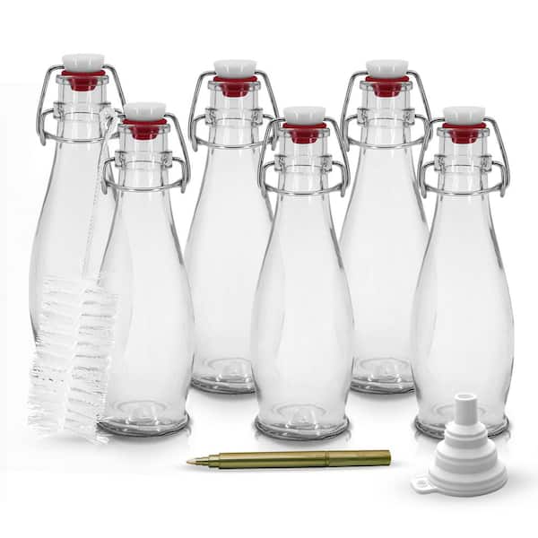 Nevlers 8.5 oz. Clear Glass Bottles with Swing Top Stoppers, Bottle Brush,  Funnel, and Gold Glass Marker (Set of 12) MK-8.5Z-12P-27 - The Home Depot