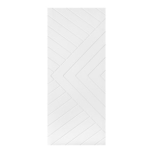 Modern Chevron Pattern 24 in. x 80 in. MDF Panel White Painted Sliding Barn Door with Hardware Kit