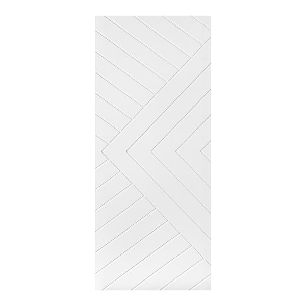AIOPOP HOME Modern Chevron Pattern 30 in. x 84 in. MDF Panel White Painted Sliding Barn Door with Hardware Kit