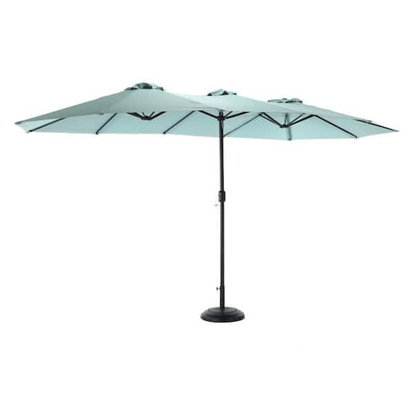 Unbranded Market Umbrella, 14.8 ft. Powder Coated Steel Market Double Sided Patio Umbrella in Light Green with Easy Crank