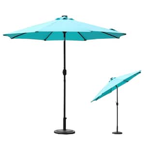9ft Outdoor Market Patio Umbrella 32 LED Solar Umbrella with Tilt and Crank in Light Blue