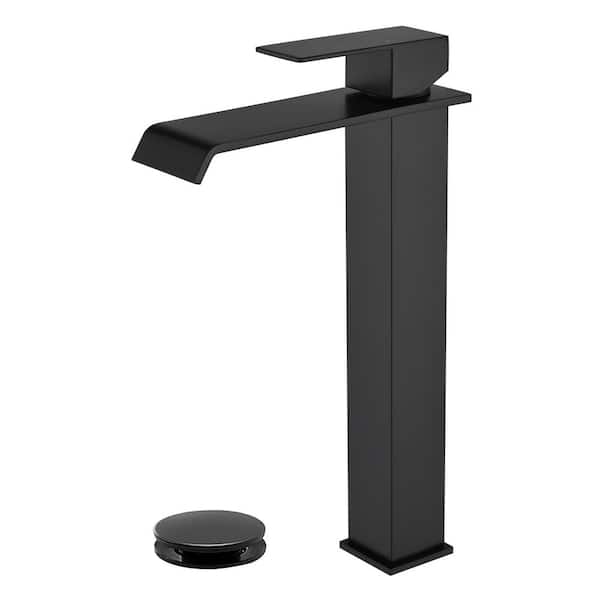 UKISHIRO Single Handle Vessel Sink Faucet with Pop-Up Drain in Matt Black