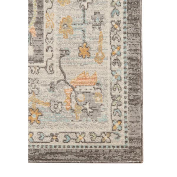 Gray, Orange 5 ft. x 7 ft. Loomed Floral Polypropylene Rectangle Indoor/Outdoor Area Rug