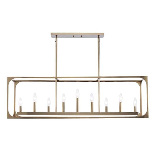 Bel Air Lighting Ruby Ridge 9-Light Gold Hanging Linear Island Chandelier Light Fixture