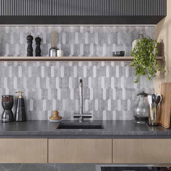 Silver Grey Picket 12 in. x 12 in. Honed Metal Peel and Stick Backsplash Tile for Kitchen and Bathroom (10 sq. ft./Case)