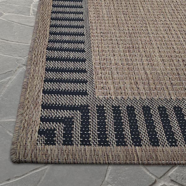 Recife Wicker Stitch Brown-Black 6 ft. x 9 ft. Solid Indoor/Outdoor Area Rug