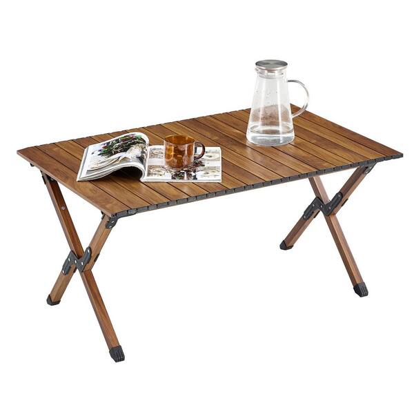 Unbranded Brown Metal Folding Rectangular Outdoor Coffee Table for indoor Outdoor Camping Picnics Beach Backyard BBQ Party Patio HL W24183624
