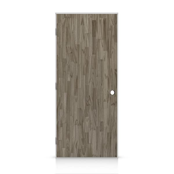 CALHOME 32 in. x 96 in. Flush Right-Handed Hollow-Core Weather Gray Stained Smooth Pine Wood Single Prehung Interior Door