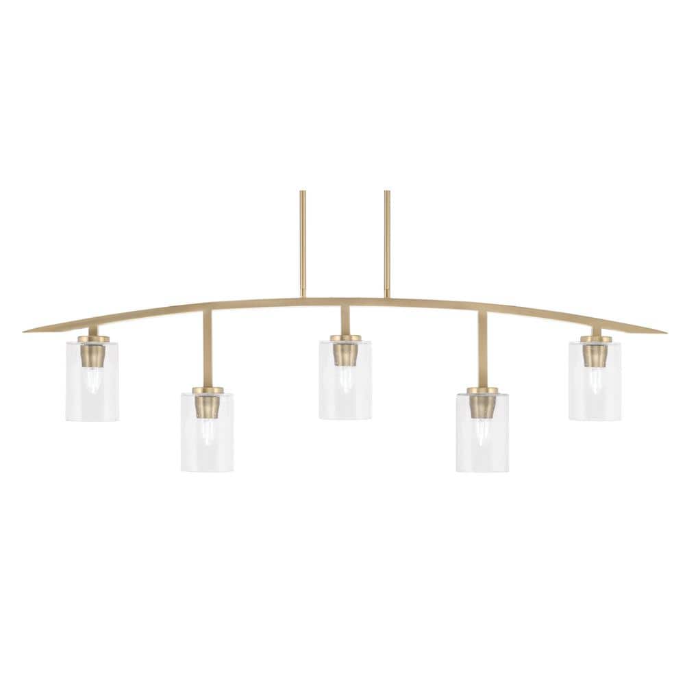 Siena 51.25 in. 5-Light New Age Brass Chandelier with 4 in. Clear Bubble Gl
