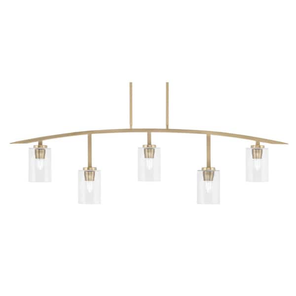 Unbranded Siena 51.25 in. 5-Light New Age Brass Chandelier with 4 in. Clear Bubble Glass Shades, no bulbs included