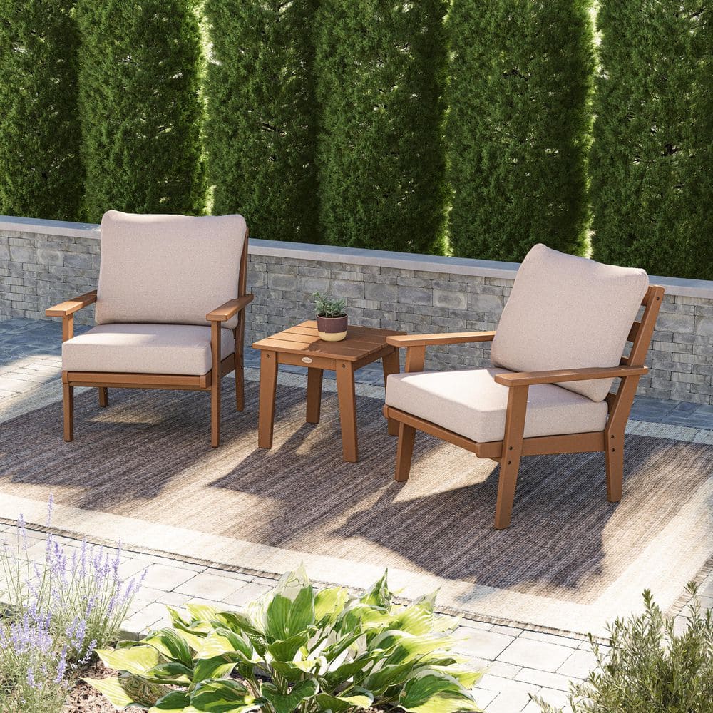 POLYWOOD Grant Park Teak 3-Piece Plastic Patio Conversation Deep