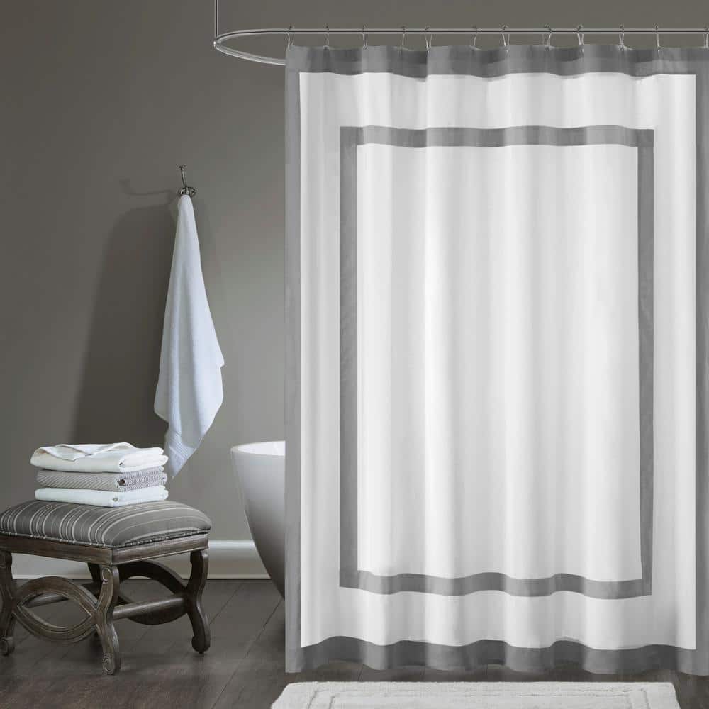 Textured Woven Clipped Design Modern Mid-Century Privacy Bath Fabric Curtains White MP70-6707 Madison Park Metro Bathroom Shower 72x72 