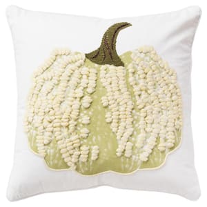 Harvest Ivory/Green Pumpkin Cotton 20 in. x 20 in. Poly Filled Decorative Throw Pillow