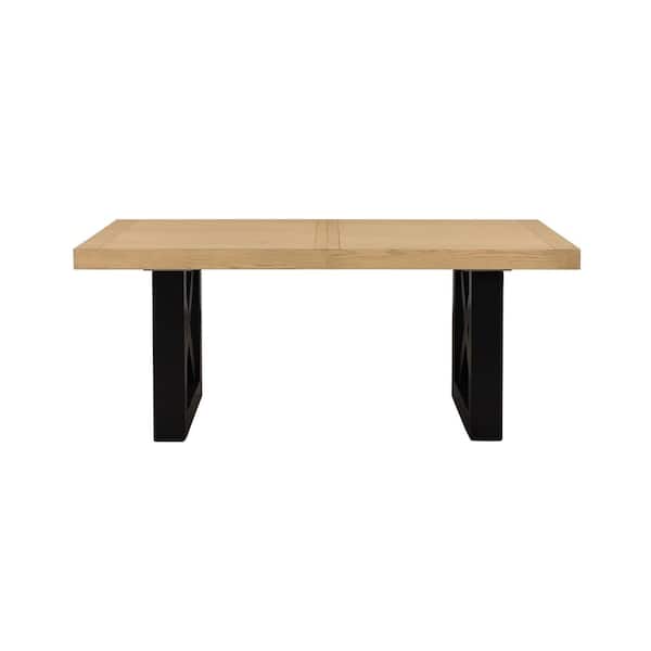 Magnolia Brown Wood 72 in. Black Double Pedestal Dining Table with 2 18 in. Leaves Seats 10