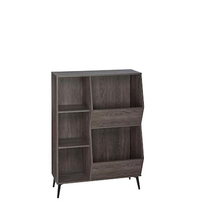 Weathered Brownish/Gray Woodbury Storage Cabinet with Cubbies and Veggie Bins