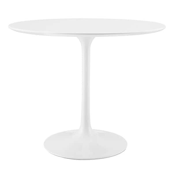 MODWAY Lippa Round Modern White Wood 36 in. Pedestal Dining Table with Seating capacity of 2