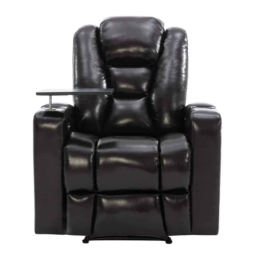 Black Power Motion Recliner with USB Charging Port and 360° Swivel Tray Ta